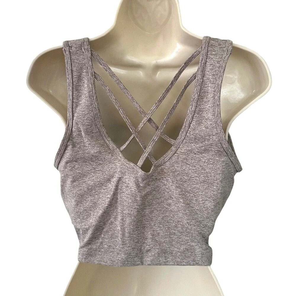 Zobha Women's Medium Impact Padded Sports Bra Cross Back Size XL Heather Cinder